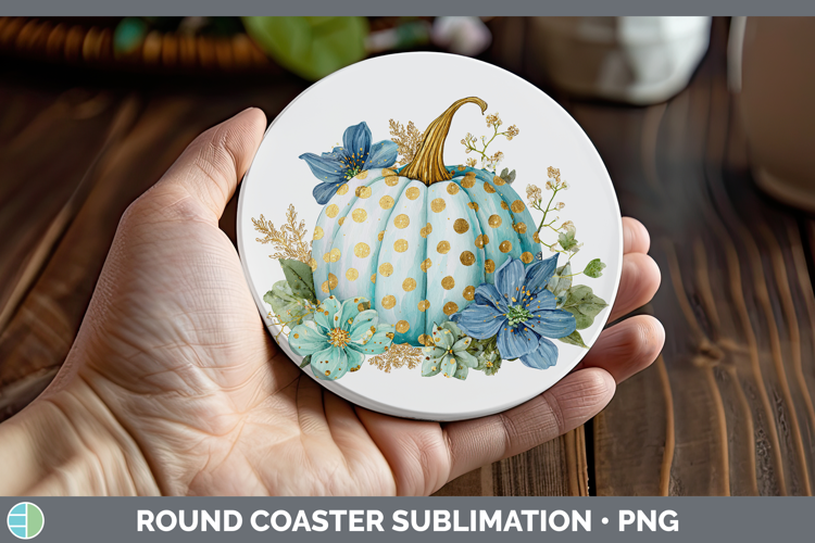 Pumpkin Autumn Pastel Brush Strokes Round Coaster Sublimatio