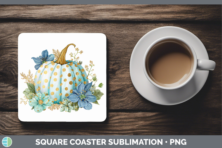 Pumpkin Autumn Pastel Brush Strokes Square Coaster Sublimati