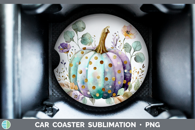 Purple Dot Pumpkin Autumn Pastel Brush Strokes Car Coaster S