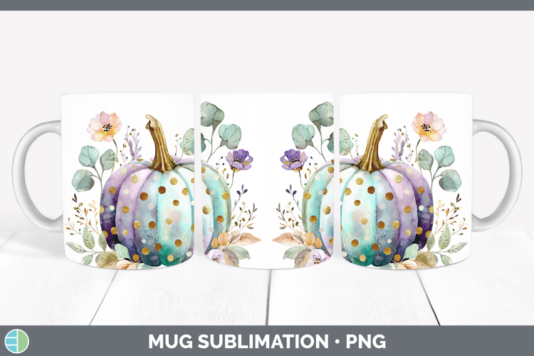 Purple Dot Pumpkin Autumn Pastel Brush Strokes Mug Wrap Subl