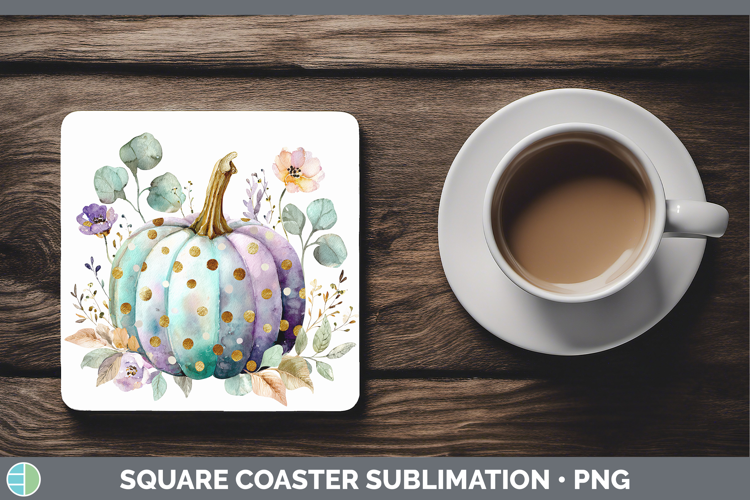 Purple Dot Pumpkin Autumn Pastel Brush Strokes Square Coaste