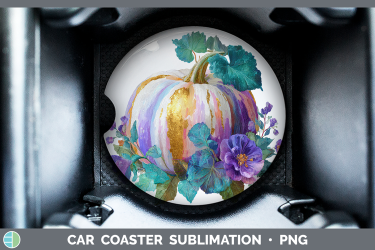 Purple Pumpkin Car Coaster Autumn Pastel Brush Strokes Subli