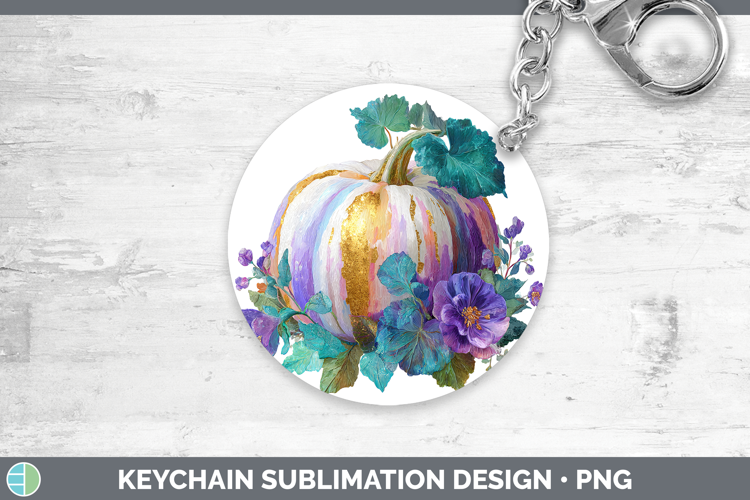Purple Pumpkin Keychain Autumn Pastel Brush Strokes Sublimat