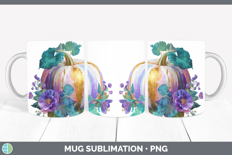Purple Pumpkin Mug Wrap Autumn Pastel Brush Strokes Sublimat