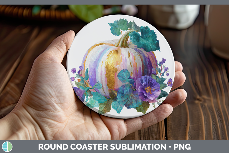 Purple Pumpkin Round Coaster Autumn Pastel Brush Strokes Sub