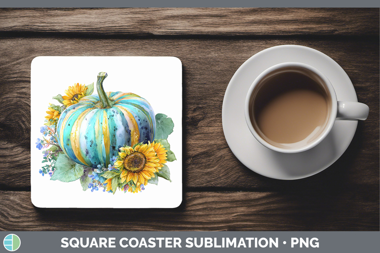 Sunflower Pumpkin Square Coaster Autumn Pastel Brush Strokes