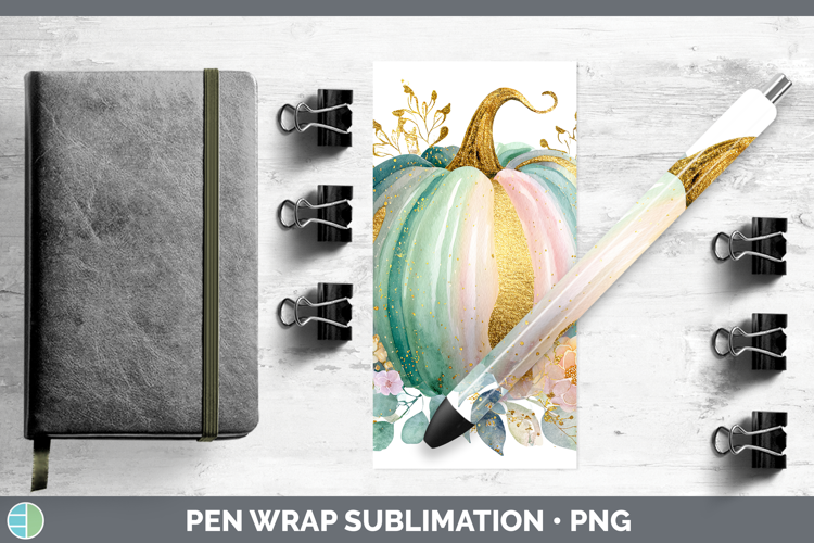 Teal Pumpkin Autumn Pastel Brush Strokes Pen Wrap Sublimatio