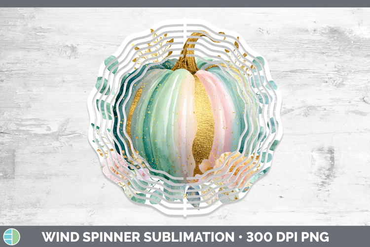 Teal Pumpkin Autumn Pastel Brush Strokes Wind Spinner Sublim
