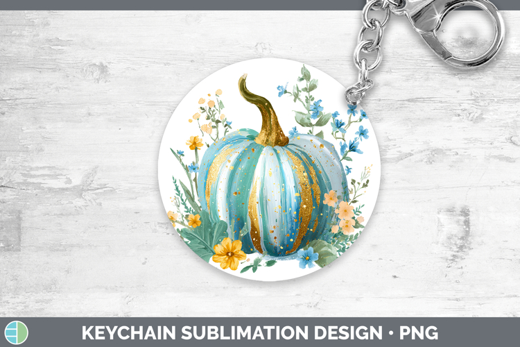 Turquoise Pumpkin Keychain Autumn Pastel Brush Strokes Subli