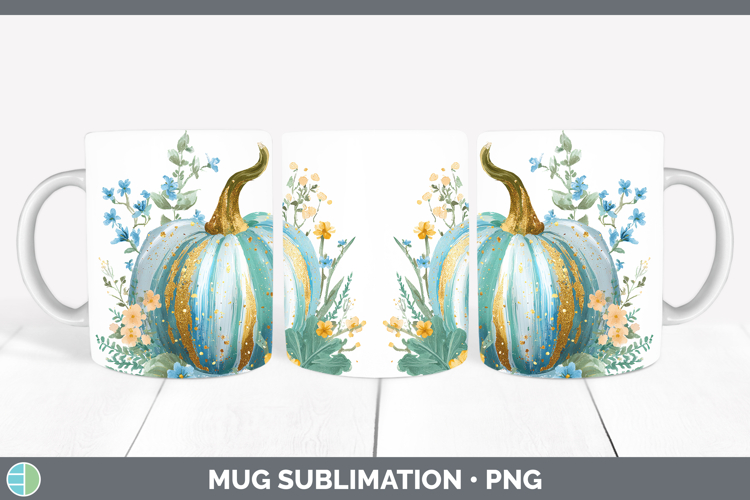 Turquoise Pumpkin Mug Wrap Autumn Pastel Brush Strokes Subli