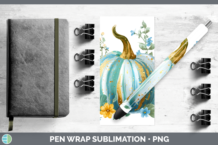 Turquoise Pumpkin Pen Wrap Autumn Pastel Brush Strokes Subli