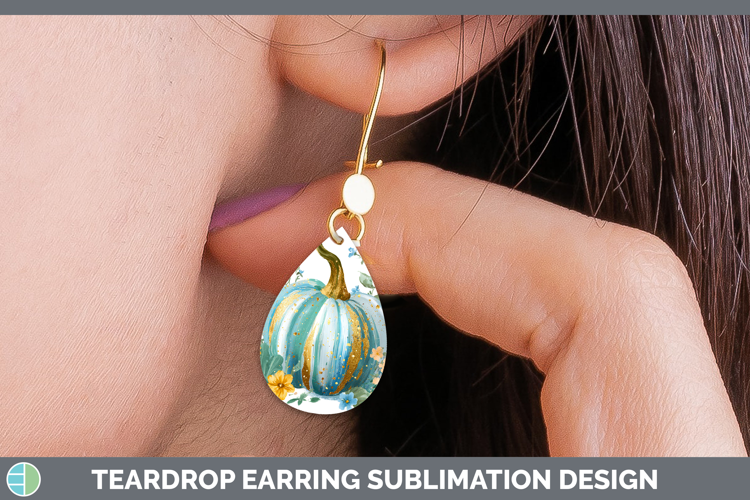 Turquoise Pumpkin Teardrop Earrings Autumn Pastel Brush Stro