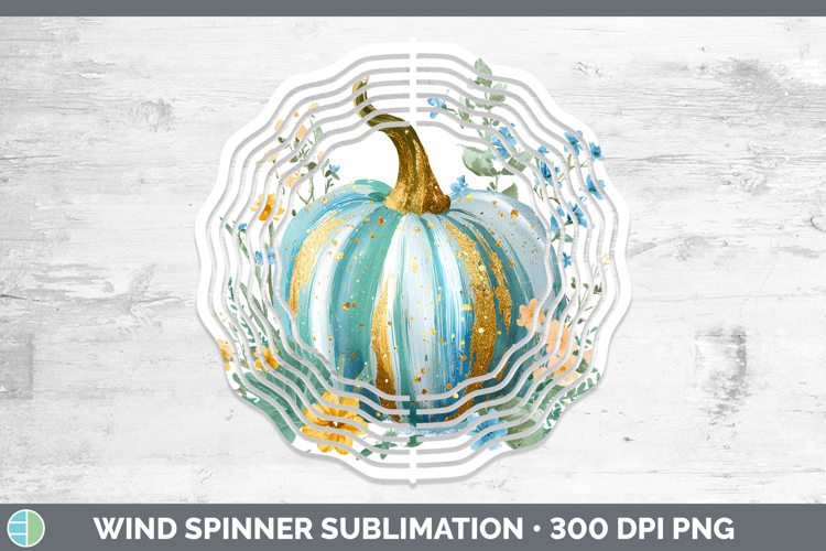 Turquoise Pumpkin Wind Spinner Autumn Pastel Brush Strokes S