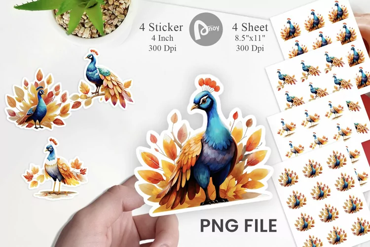 Autumn Peacock Watercolor Sticker