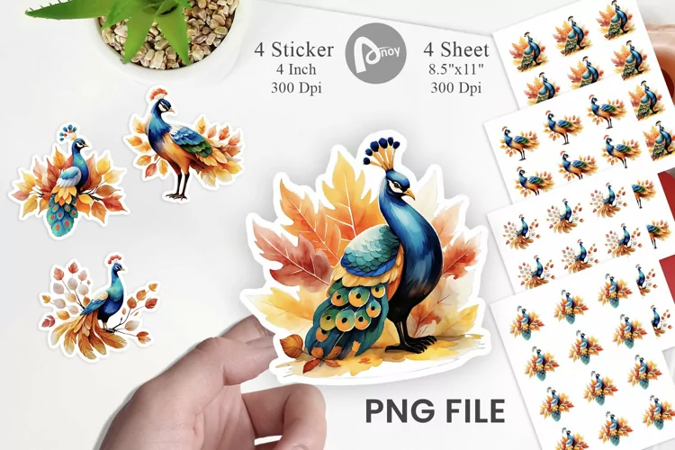 Autumn Peacock Watercolor Sticker