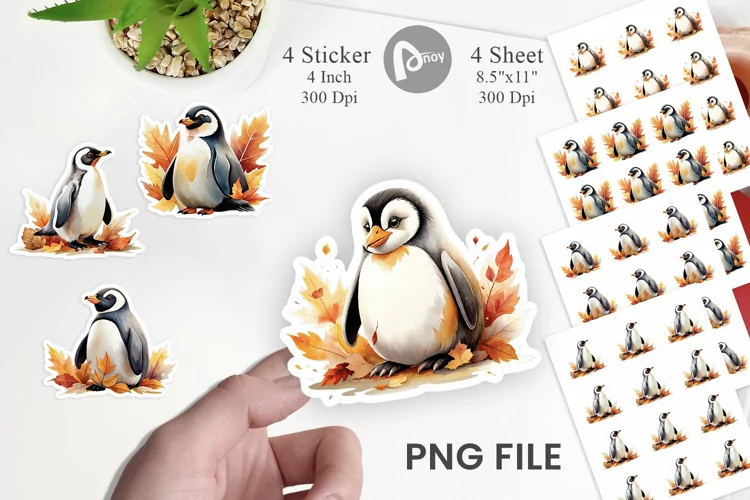 Autumn Penguin Watercolor Sticker