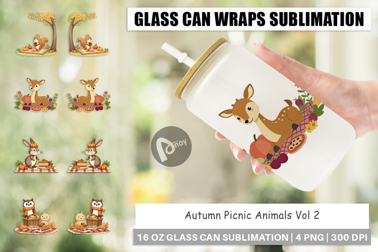 Glass Can Autumn Picnic Animals