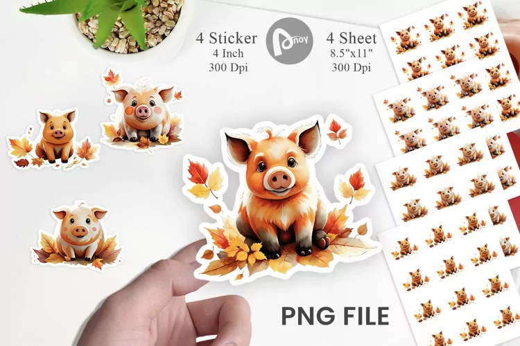 Autumn Pig Watercolor Sticker