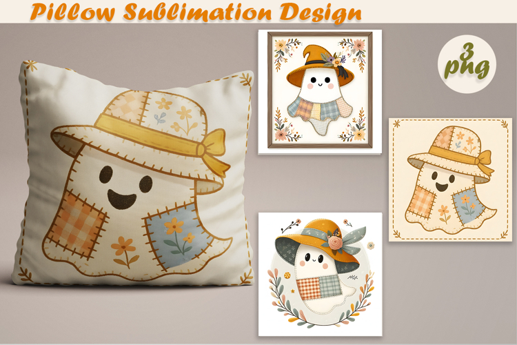 Fany Halloween Patchwork Ghost| Pillow Sublimation Design