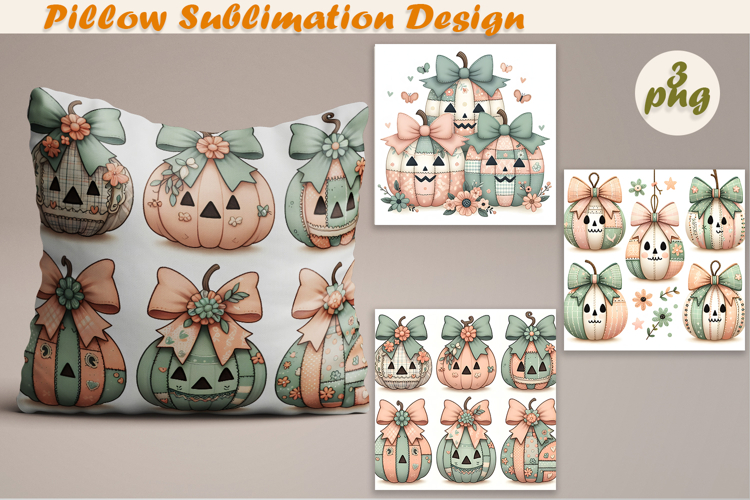 Fall patchwork pumpkin | Pillow Sublimation Design