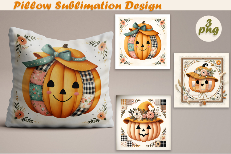 Fall patchwork pumpkin | Pillow Sublimation Design