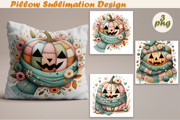 Fall patchwork pumpkin | Pillow Sublimation Design