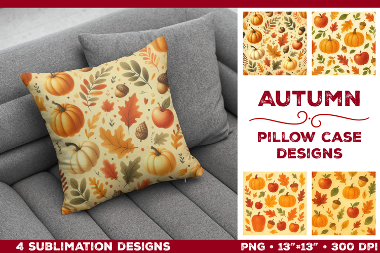 Whimsical Autumn Watercolor Pillowcase Sublimation Design