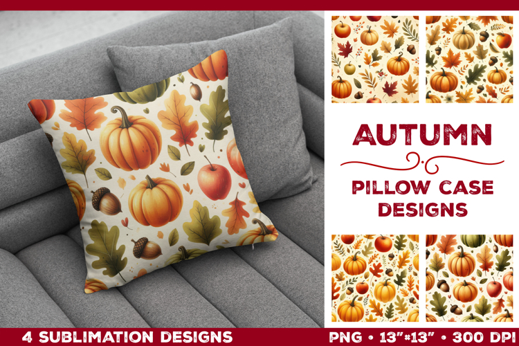 Whimsical Autumn Watercolor Pillowcase Sublimation Design