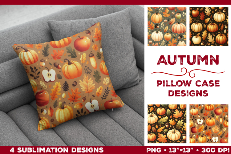 Whimsical Autumn Watercolor Pillowcase Sublimation Design