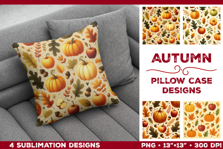 Whimsical Autumn Watercolor Pillowcase Sublimation Design