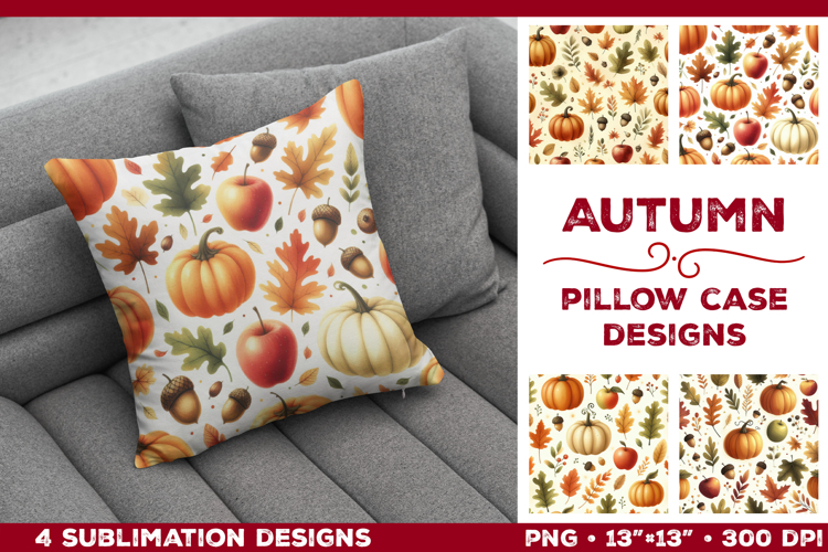 Whimsical Autumn Watercolor Pillowcase Sublimation Design
