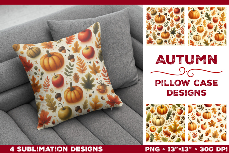 Whimsical Autumn Watercolor Pillowcase Sublimation Design