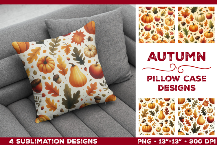 Whimsical Autumn Watercolor Pillowcase Sublimation Design