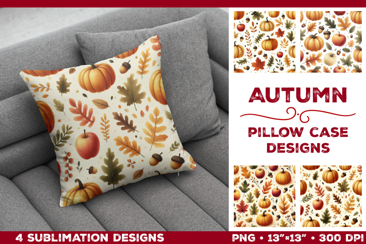 Whimsical Autumn Watercolor Pillowcase Sublimation Design