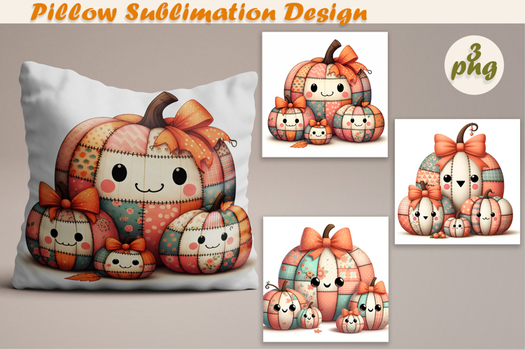 Fall patchwork pumpkin | Pillow Sublimation Design