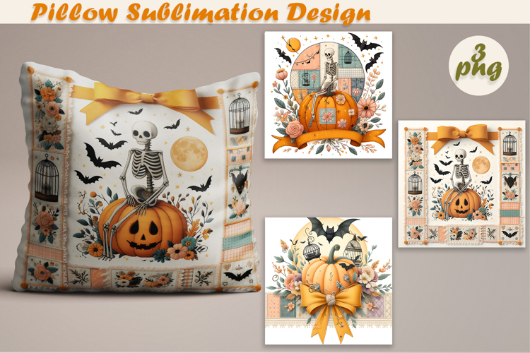 Fall patchwork pumpkin | Pillow Sublimation Design