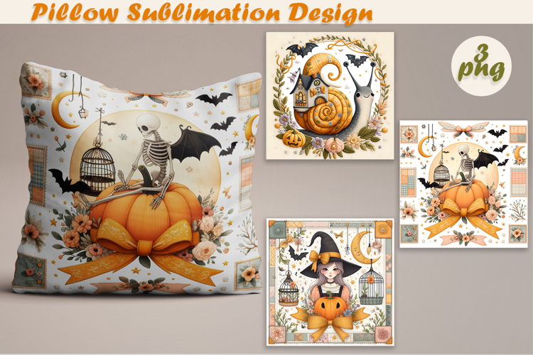 Fall patchwork pumpkin | Pillow Sublimation Design