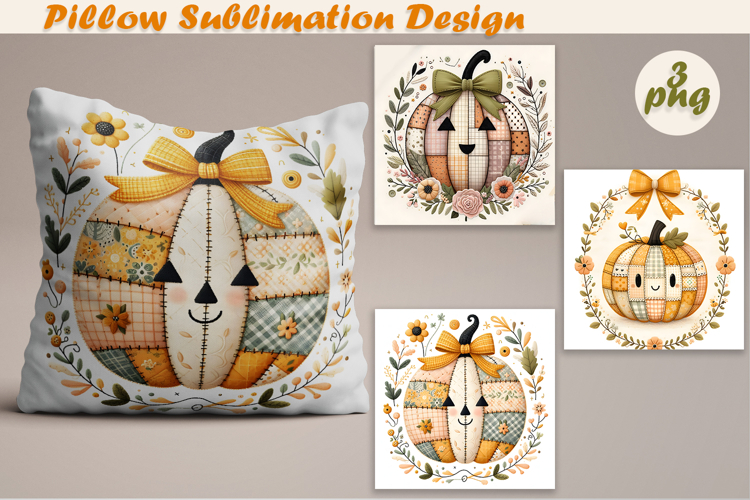 Fall patchwork pumpkin | Pillow Sublimation Design