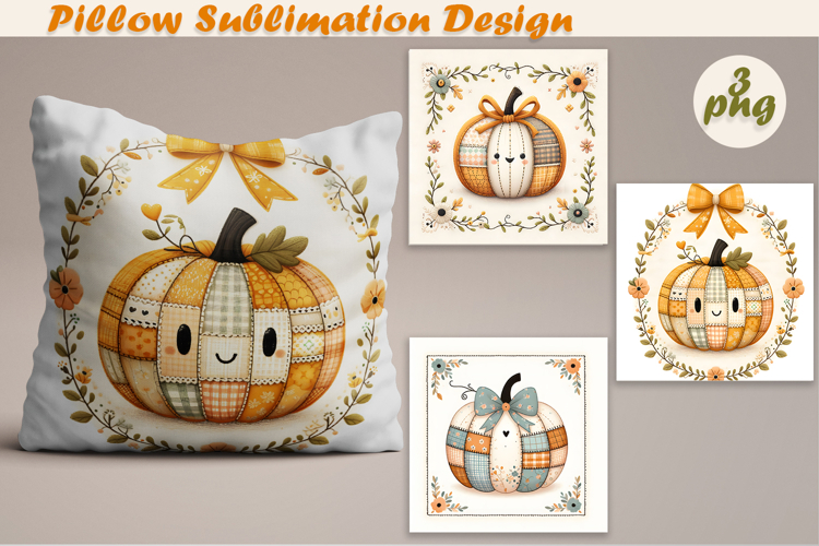 Fall patchwork pumpkin | Pillow Sublimation Design