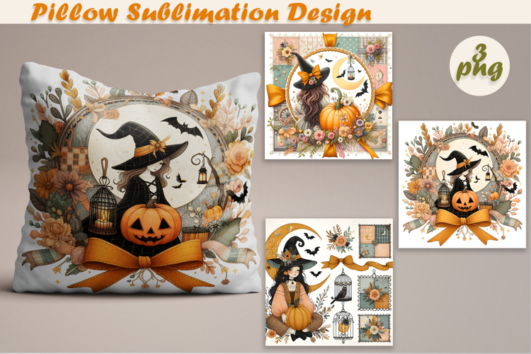 Fany Halloween Patchwork witch| Pillow Sublimation Design