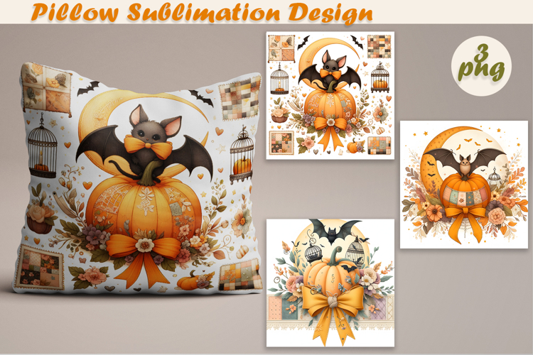 Fall patchwork pumpkin | Pillow Sublimation Design