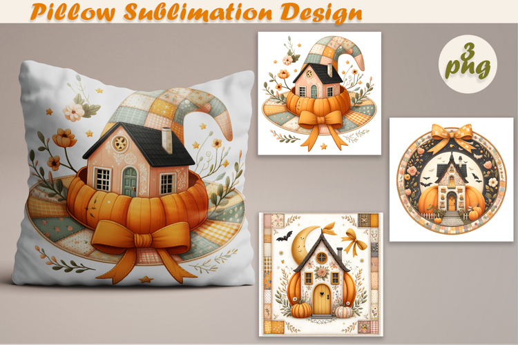 Fall patchwork pumpkin | Pillow Sublimation Design