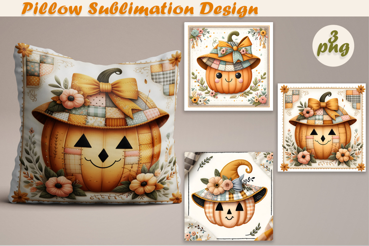 Fall patchwork pumpkin | Pillow Sublimation Design