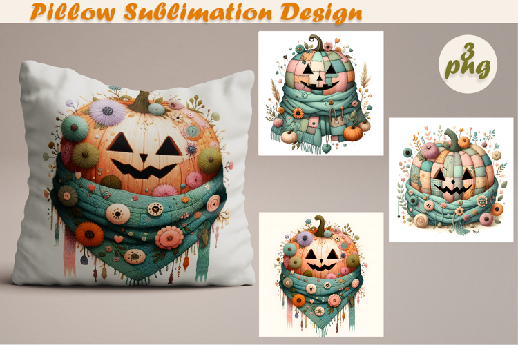 Fall patchwork pumpkin | Pillow Sublimation Design