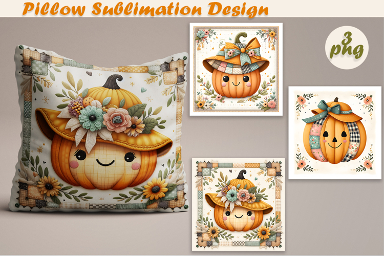 Fall patchwork pumpkin | Pillow Sublimation Design