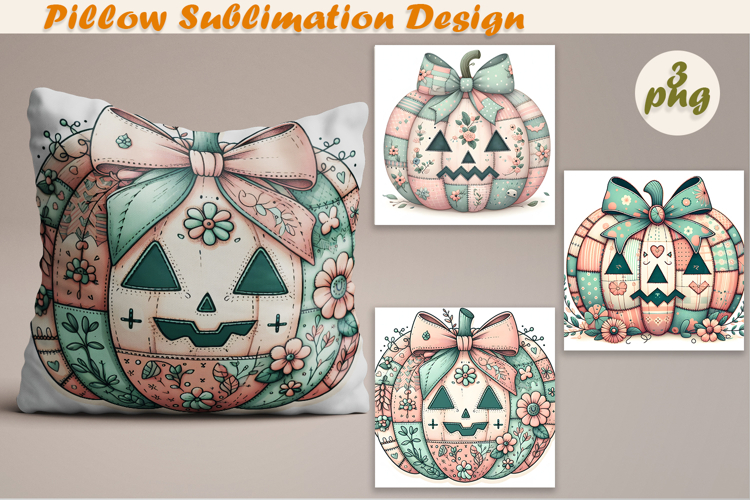 Fall patchwork pumpkin | Pillow Sublimation Design
