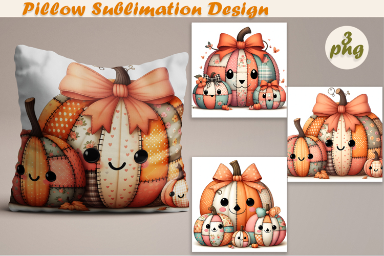 Fall patchwork pumpkin | Pillow Sublimation Design