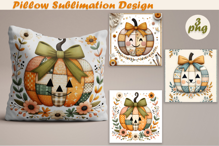 Fall patchwork pumpkin | Pillow Sublimation Design