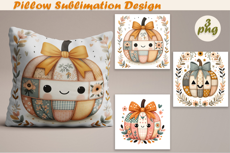 Fall patchwork pumpkin | Pillow Sublimation Design