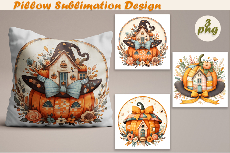 Fall patchwork pumpkin | Pillow Sublimation Design